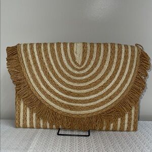 SHEIN Tan Woven Envelope Clutch Bag